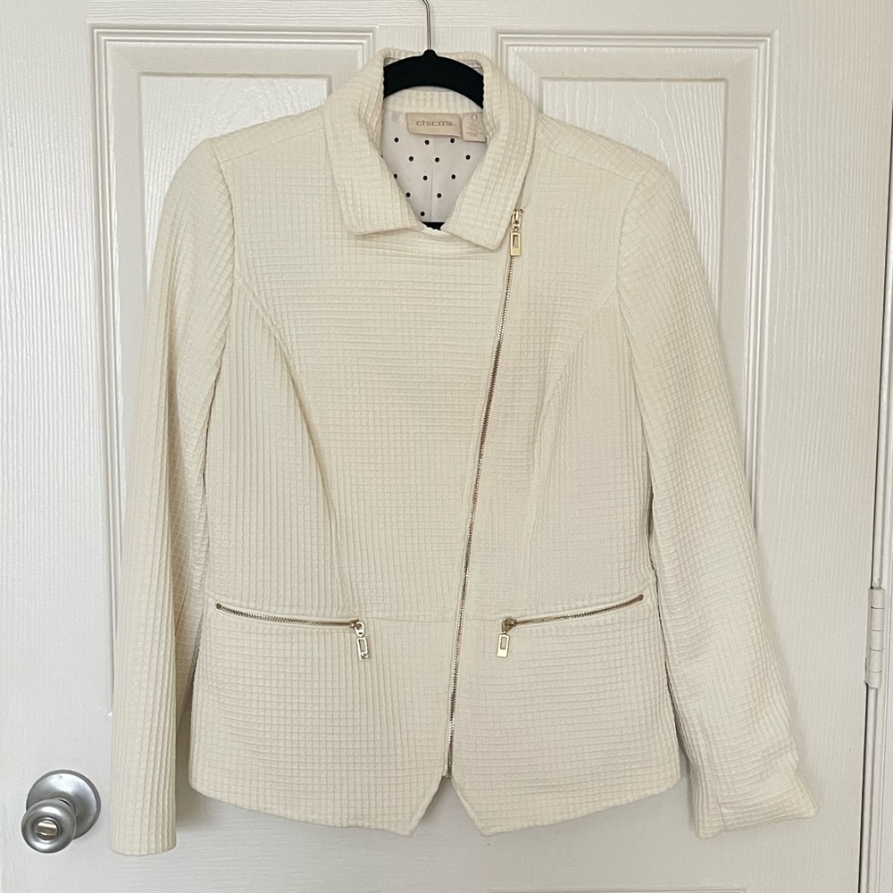 CHICO'S Textured Moto Cream Jacket - Chico's Size 0/Small - Picture 2 of 8